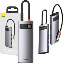 Baseus Metal Gleam USB-C zu 3x USB 3.0 + HDMI + USB-C PD + Ethernet RJ45 - USB 3.0 - 6 Ports), Dockingstation Hub Grau