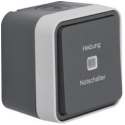 Berker W.1 - Kontroll-Wechselschalter mit Linse und Aufdruck " Heizung Notschalter"  (grau/lichtgrau matt)