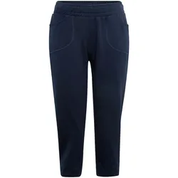 Stoffhose GOLDNER "Kurzgröße Bequeme 3/4-Freizeithose mit Schlupfbund und Taschen", Damen, Gr. 20, K-Gr, blau (marine), Obermaterial: 60% Baumwolle CO. 35% Polyester PES. 5% Elasthan EL., Hosen Stoffhose