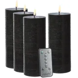 uYuni 4er Set LED Kerzenset PIA Rustik-Optik H: 20cm mit Batterien und Fernbedienung - schwarz -