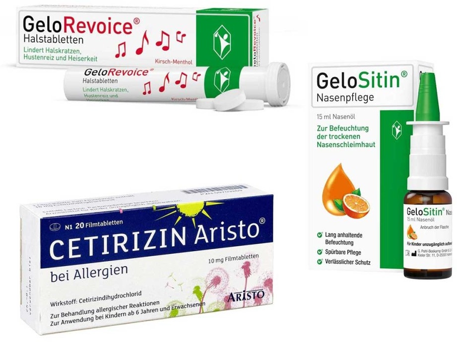 Gelositin Nasenpflege + Gelorevoice + Cetirizintabletten