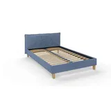 s-style möbel - Polsterbett 140x200 Volker Blau Boucle Stoff Füße aus Massivholz