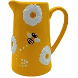 Dekohelden24 Dekovase, Blumenvase, Keramikvase, Vase mit Bienen und Mageriten, Vase mit Bienen Dekor aus Keramik mit Griff in Kannenform, in gelb, L/B/H 11 x 8 x 14 cm.