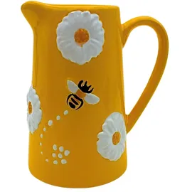 Dekohelden24 Dekovase, Blumenvase, Keramikvase, Vase mit Bienen und Mageriten, Vase mit Bienen Dekor aus Keramik mit Griff in Kannenform, in gelb, L/B/H 11 x 8 x 14 cm.