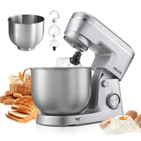 Knetmaschine Küchenmaschine Zum Backen, 1500 W Teigmaschine Mit Edelstahlschüsseln (4,2 + 5,7 L) & Knethaken & Rührbesen & Schneebesen, 10-gang Einstellbare Kippbare Rührmaschine Standmixer