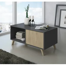 SKRAUT HOME WIND Couchtisch mit Türen, Esszimmer, Modell WIND, Struktur Anthrazitgrau, Farbe der Türen Eiche, Maße 92x50x45cm hoch. - MESAWINDGRISPUCC