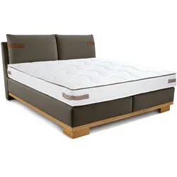 Boxspringbett BIRKENSTOCK "Montreal", grau (quarzgrau tbb 22), B:203,5cm L:230,5cm, Struktur TBB (100% Polyester), Scheuertouren 32000, Komplettbetten, Boxspringbett, Kopfteil in Kissenoptik, Lederlaschen, unterschiedliche Ausführungen