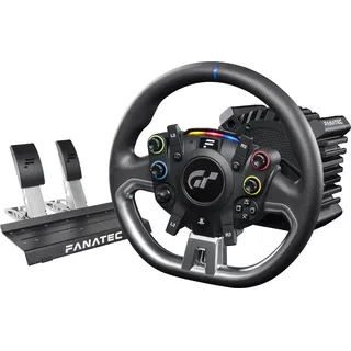 Fanatec Offiziell Lizenziertes Gran Turismo DD Pro PlayStation Sim Racing Lenkrad, Basis und Pedale – Lenkraddesign Polyphony Digital, 5 Nm FluxBarrier-Direct-Drive, Zwei-Pedal-Set für PC, PS5, PS4