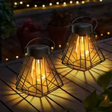 2 Stück Solarlampen für Außen Hängend/Stehend,Solarleuchten Garten,Metall Solar Lampions Außen Wetterfest IP65,Diamant-Design Solar Laterne,Warmweiß Solarlaternen für Draußen Garten Terrassen