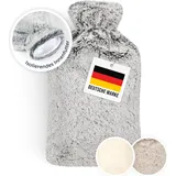 Blumtal Premium Wärmflasche mit Bezug in Kunstfelloptik - Wärmeflasche mit Kuschelweichem Fellbezug zur Schmerzlinderung, auslaufsichere Bettflas...