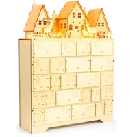 VEYLIN Großer Weihnachts-Adventskalender aus Holz mit LED-Lichtern, 24 Schubladen für Kinder und Erwachsene, Weihnachtsdekoration