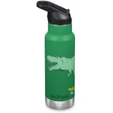 Klean Kanteen Isolierte Kinderflasche, 355ml, mit Flip Sport Cap und Edelstahl-Trinkhalm, Grün/Dino Skate