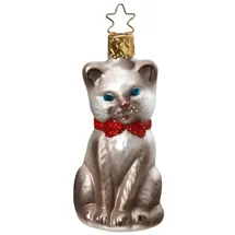 Inge-Glas® Christbaumschmuck, Schmusekätzchen grau 8,5cm (1-tlg), mundgeblasen, handbemalt grau