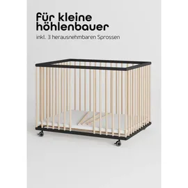 Sämann – make a difference. Laufgitter, Schwarz, Natur, Holz, Echtholz,Buche, 100x74x75 cm, Babymöbel, Laufstall Baby