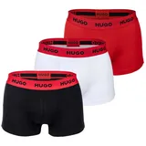 Hugo Herren Boxer Shorts, 3er Pack - Trunks Triplet Pack, Logo, Cotton Stretch Schwarz/Weiß/Rot L