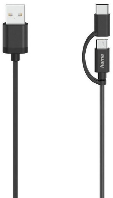 Hama Micro USB Kabel, 2in1, inkl. Adapter auf USB C, USB 2.0, 0,75 m USB-Kabel, Micro-USB, USB Typ A, USB-C, (75 cm) schwarz