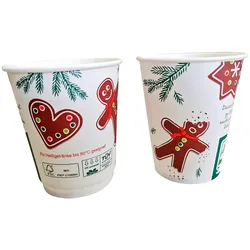 840 Bio Glühweinbecher Weihnachtsbecher 200ml 0,2l Premium Doppelwand Papier mit Bio Barriere & Eichstrich