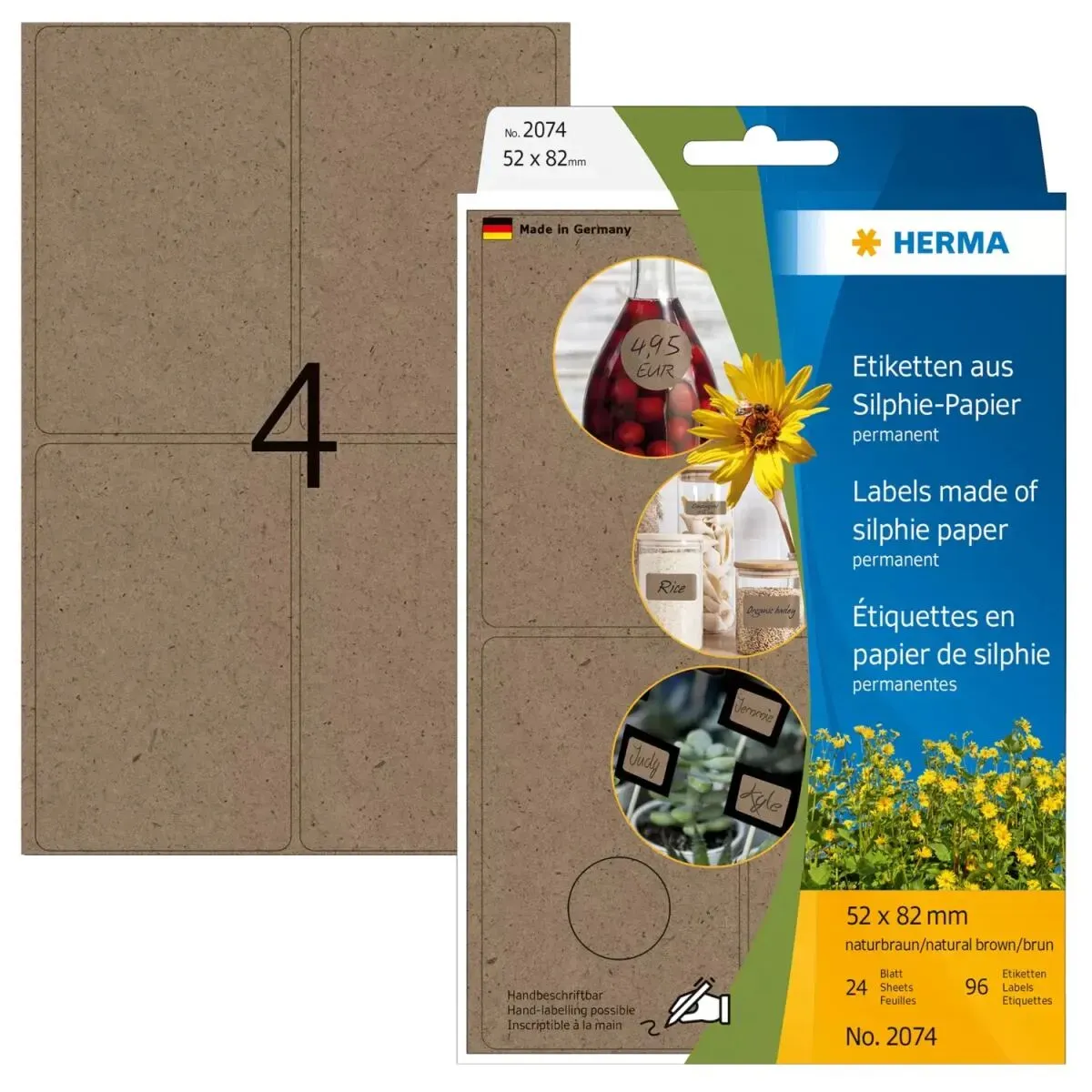 HERMA 2074 selbstklebendes Etikett Abgerundetes Rechteck Permanent Braun 96 Stück(e)