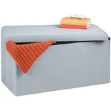 Relaxdays Sitzbank mit Stauraum, Samt, 80 L, Flur, Wohnzimmer, gepolstert, faltbar, Truhenbank, 38x77x39 cm, hellgrau