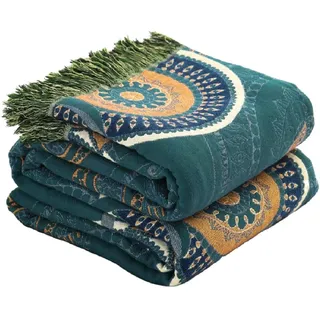 SAYT RLAE Tagesdecke Boho 100% Baumwolle Decken 200x230cm Frottee Decke Musselin Decke Baumwolldecke Couchdecke Doppelseitig Kuscheldecke Bettüberwurf Wendedecke Bettüberwurf Wohnzimmerdecke