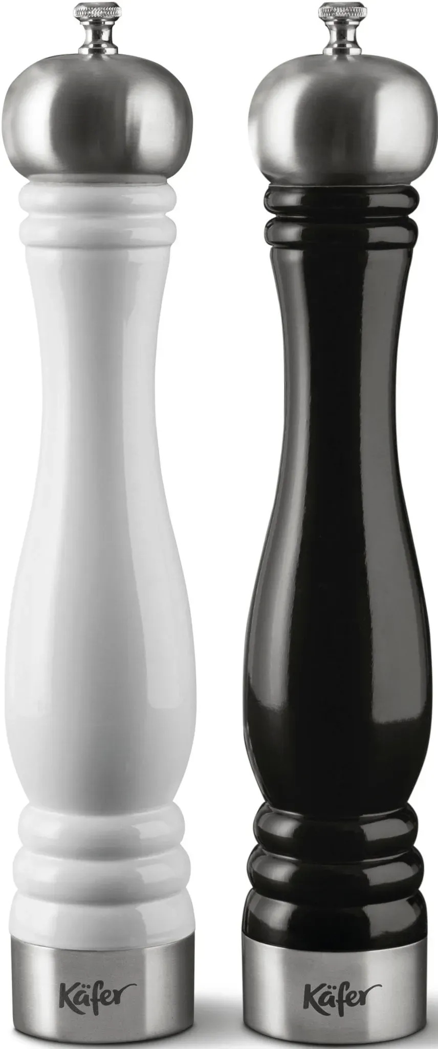 Salz- / Pfefferstreuer KÄFER, schwarz-weiß (schwarz, weiß), B:6cm H:32cm Ø:6cm, Gewürzstreuer, FSC, Keramik-Mahlwerk für Salz, Edelstahl-Mahlwerk für Pfeffer