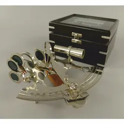 Casa Padrino Antik Stil Sextant mit Holzbox Silber / Schwarz - Seefahrer Deko