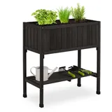 Relaxdays Hochbeet, Folie, Ablage, HxBxT: 80 x 74 x 38 cm, Garten, Balkon & Terrasse, Pflanztisch, Tannenholz, schwarz, Holz, Kunststoff, 74x80x38 Gartenzubehör, Hochbeete