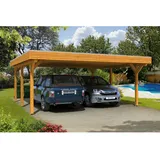 SKANHOLZ Spessart Doppelcarport 6,11 x 6,04 m lasiert - beige inkl. Regenrinne, Pfostenanker