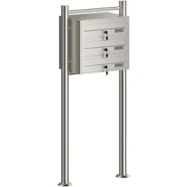 Wiltec 3er Briefkastenanlage Edelstahl 556x270x1200 mm Standbriefkasten Post