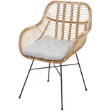 Esszimmerstuhl MCW-P17, Küchenstuhl Korbstuhl Rattansessel Rattanstuhl Stuhl, Kubu Rattan Metall ~ Polster creme