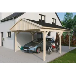 Einzelcarport SKANHOLZ "Fichtelberg", beige (natur), H: 379cm, Carports, mit schwarzen Schindeln