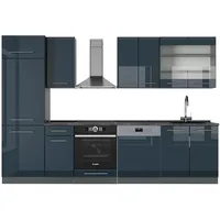 Vicco Fame-Line Küchenzeile Dunkelblau Hochglanz/Anthrazit 300 cm ohne Arbeitsplatte