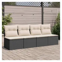 vidaXL Gartensofa mit Kissen 4-Sitzer Schwarz Poly Rattan