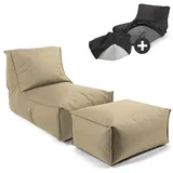 mokebo Sitzsack mit Hocker mit Wasserabweisender Schutzhülle Der Sundowner Bean Bag mit Füllung für Indoor und Outdoor in Beige Khaki