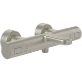 Villeroy & Boch Universal Taps & Fittings Badewannenthermostat, Badewannenarmatur mit Verbrühschutz und Sicherheitssperre bei 38°, Mischbatterie Badewanne Aufputz, rund, brushed nickel Matt