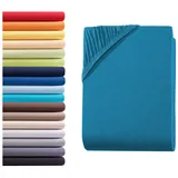 Hometex Premium Textiles Spannbettlaken Jersey 140-160 x 200 cm blau