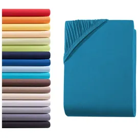 Hometex Premium Textiles Spannbettlaken Jersey 140-160 x 200 cm blau