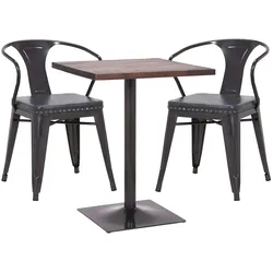 Mendler Set Bistrotisch 2x Esszimmerstuhl HWC-H10d, Stuhl Tisch Küchenstuhl Gastronomie FSC ~ schwarz-grau, Tisch dunkelbraun