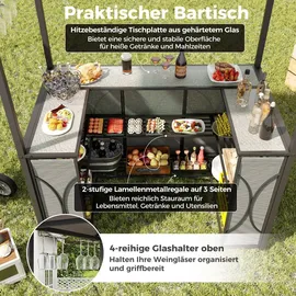 Costway Gartenbar Set Bartisch mit 2 Barhockern 120 x 60 x 110 cm Grau/Braun