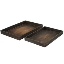 MCW 2er Set Schale H285, Serviertablett Frühstückstablett Holztablett Dekotablett, Shabby-Look Vintage ~ braun