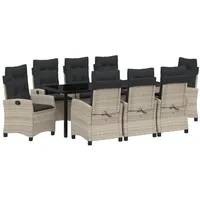 VidaXL 9-teiliges Garten-Esstisch-Set mit Kissen Hellgrauer Poly-Rattan