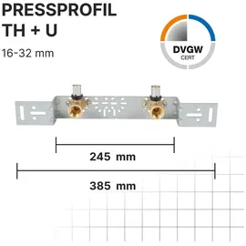 Sanpro THPRESS Pressfitting Einzel Wandscheibe + Montageplatte abgewinkelt Größe 16x2 Stichmaß 73-153 mm