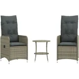 vidaXL Outdoor-Lehnstühle 2 Stk. mit Tisch Grau Poly Rattan
