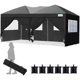 Quictent Faltpavillon 3x6m mit 6 Seitenwänden, Pop up Gartenpavillon mit Rollentasche, Pavillon Partyzelt 3x6 wasserdicht stabil, für Party im Freien, Hochzeiten, Fest, UV 50+,Schwarz