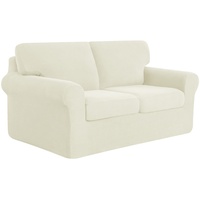 subrtex Stretch Sofabezug Sofaüberwurf mit Armlehne, 2- Sitzer Sofahbezug Sofahusse mit separaten Sitzkissenzügen und Rückenlehnenbezügen (2-Sitzer,Elfenbein)