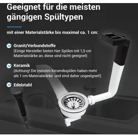 Aquade Siebkorbventil 114mm Excenter Ablaufgarnitur Spülbecken Siebkorb Excenterventil, Raumschaffer Abtropf-Überlauf für Küchenspüle - Weiß