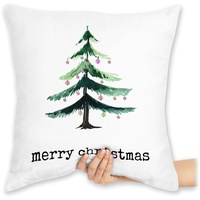 Kissen 40x40 Zierkissen - Weihnachtskissen Geschenke - Merry Christmas Aquarell Baum Wunschtext - 40 x 40 cm - Weiß - personalisierte Weihnachten weihnachtliches weihnacht Weihnachts weihnachtliche