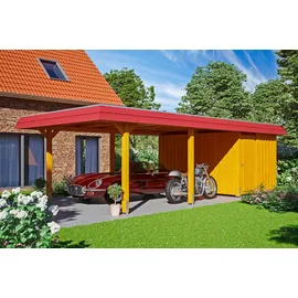 SKANHOLZ Einzelcarport Wendland 4,09 x 8,70 m Eiche hell mit Abstellraum und Aluminiumdach