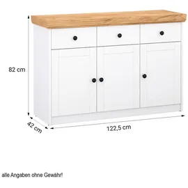 Homestyle4u Kommode Sideboard Eiche Matt Weiß Holz Massiv Schrank Mit Schubladen Highboard Anrichte - Gr.: onesize