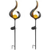 bmf-versand Solarleuchte Garten 2er Set Metall Bronze Flamme Solarlampe Außen Leuchte Solar